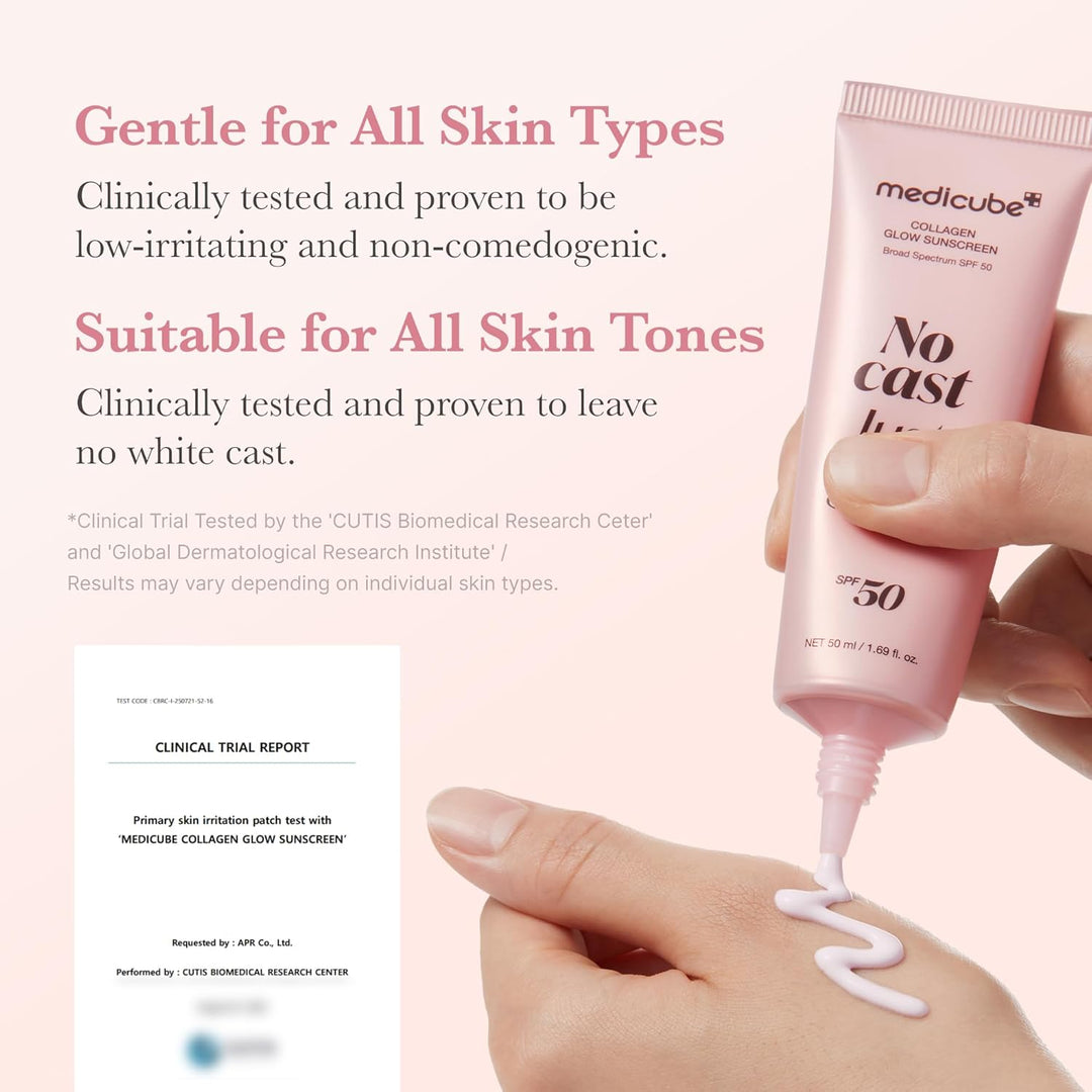 No Cast Just Glow Collagen Sunscreen | SPF 50 Broad Spectrum Face Sunscreen | Lightweight, Non-Sticky, Hydrating Formula | Peptide, Cica for Soothing & Glow | Korean Skincare