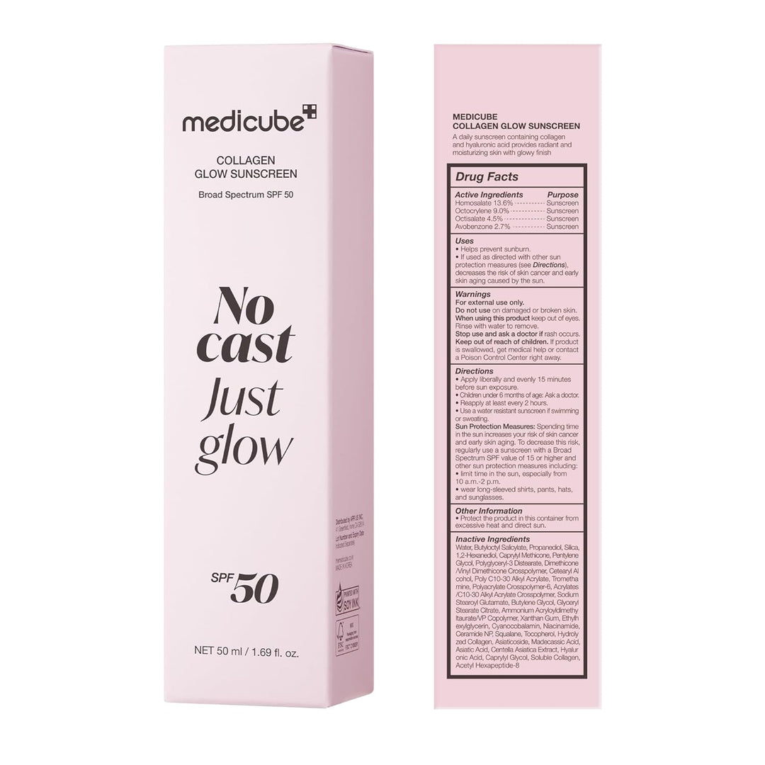 No Cast Just Glow Collagen Sunscreen | SPF 50 Broad Spectrum Face Sunscreen | Lightweight, Non-Sticky, Hydrating Formula | Peptide, Cica for Soothing & Glow | Korean Skincare